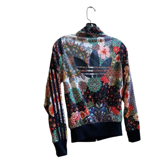 Adidas Womens XS Floral Print Track Jacket With Black Stripes & Trefoil Logo - Picture 2 of 7